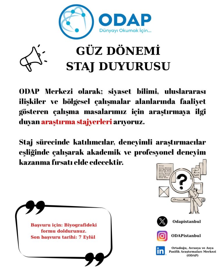 ODAP Merkezi Güz Dönemi Staj Duyurusu